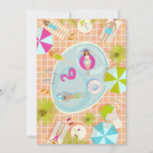 Bikini girls and guys playing swimming pool game thank you card