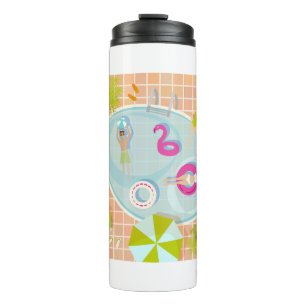 Bikini girls and guys playing swimming pool game thermal tumbler