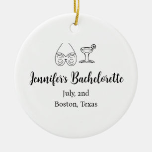 Bikini glass cocktail bachelorette party add name  ceramic ornament