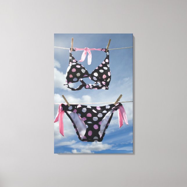 Bikini Hanging On A Clothesline Canvas Print (Front)