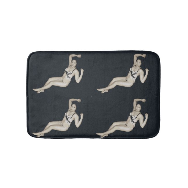 bikini model on black bath mat (Front)