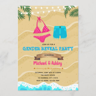 Bikini or Board shorts Gender Reveal party invite