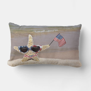 Bikini Starfish with American Flag Lumbar Pillow