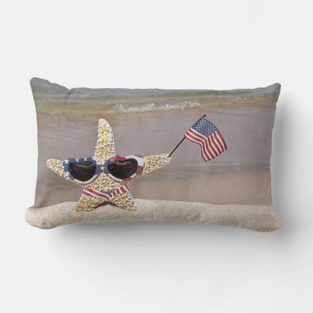 Bikini Starfish with American Flag Lumbar Pillow (Front)