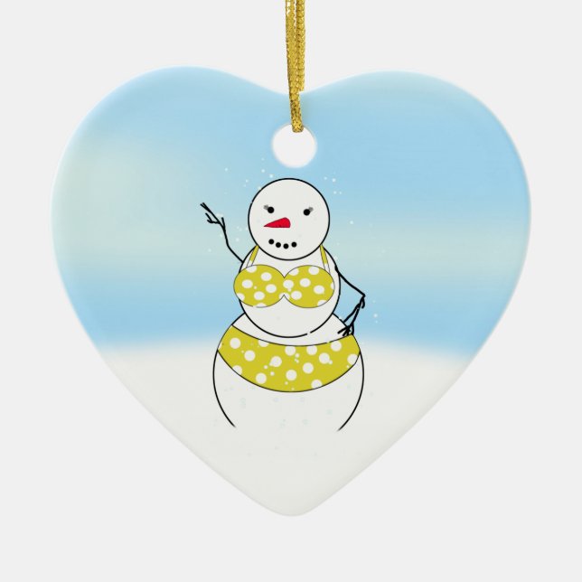 Bikini Time Snowmen Bikini Girl Ceramic Ornament (Front)