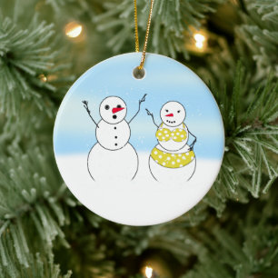 Bikini Time Snowmen Ceramic Ornament