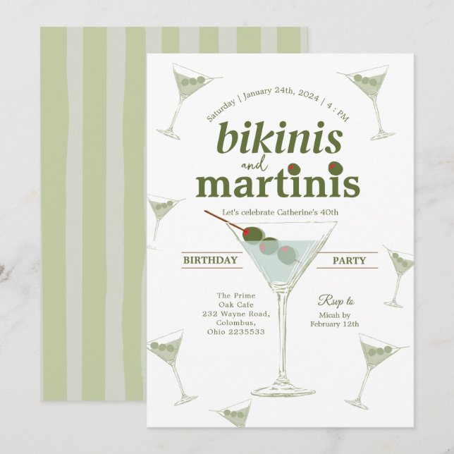 Bikinis and Martinis 30th Birthday Invitation (Front/Back)