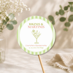 Bikinis and Martinis Bachelorette Party Bach Favou Classic Round Sticker