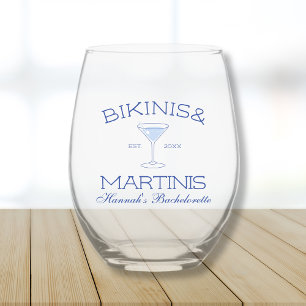 Bikinis And Martinis Beach Bachelorette Stemless Wine Glass