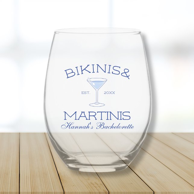 Bikinis And Martinis Beach Bachelorette Stemless Wine Glass (Bikinis And Martinis Beach Bachelorette Stemless Wine Glass)