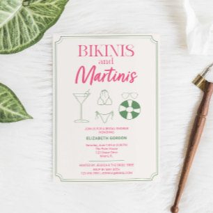 Bikinis and Martinis Bridal Shower Pink Green Invitation