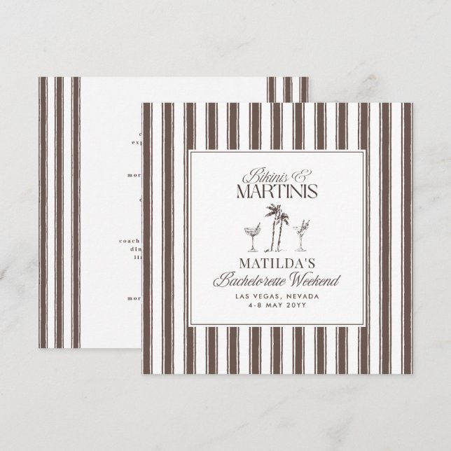 Bikinis and martinis Elegant vintage bachelorette  Invitation (Front/Back)