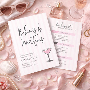 Bikinis and Martinis Pink Bachelorette Weekend Inv Invitation