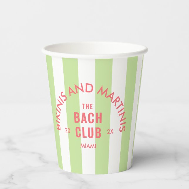 Bikinis And Martinis The Bach Club Green Stripe  Paper Cups (Back)