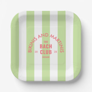 Bikinis And Martinis The Bach Club Green Stripe Paper Plate