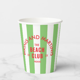 Bikinis And Martinis The Beach Club Green Stripe  Paper Cups