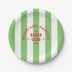 Bikinis And Martinis The Beach Club Green Stripe Paper Plate