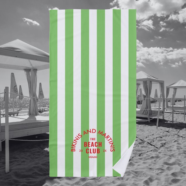 Bikinis And Martinis The Beach Club Green Stripe Towel (Creator Uploaded)