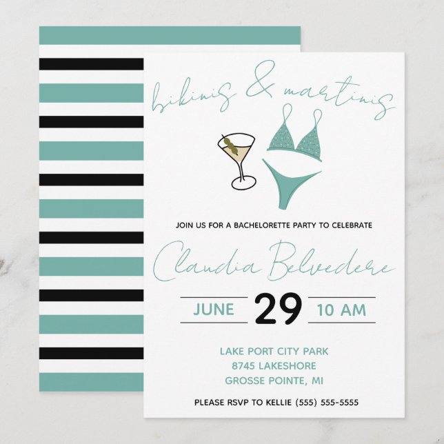 Bikinis and Martinis Themed Bachelorette Party Invitation (Front/Back)