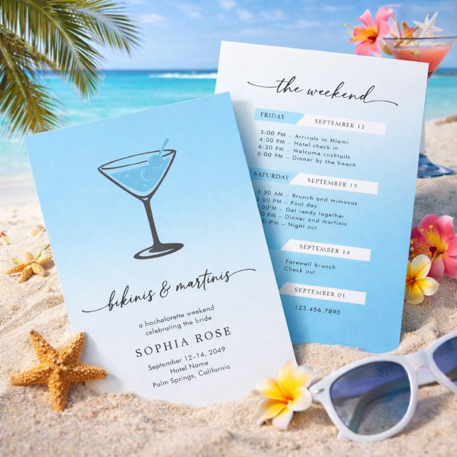 Bikinis and Martinis Tropical Bachelorette Weekend Invitation (Creator Uploaded)