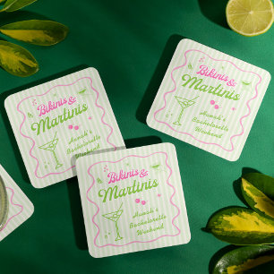 Bikinis and Martins Bachelorette Party Square Paper Coaster