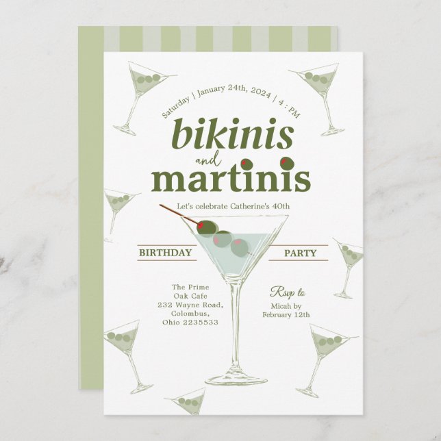 Bikinis et Martinis 30e anniversaire Invitation (Devant / Derrière)
