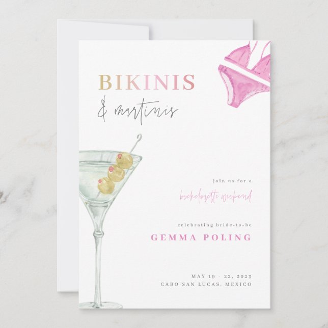 Bikinis et Martinis Bachelorette Invitation du wee (Devant)