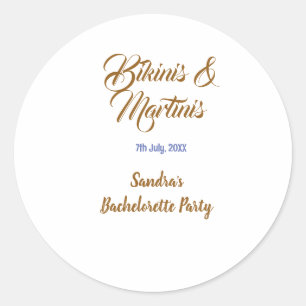 bikinis & martinis bachelorette party name brown  classic round sticker