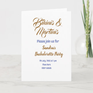 bikinis & martinis bachelorette party name brown  invitation