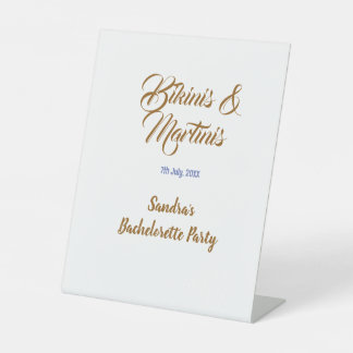 bikinis & martinis bachelorette party name brown  pedestal sign