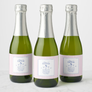 Bikinis & Martinis Bachelorette pink and blue Sparkling Wine Label