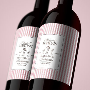 Bikinis & Martinis Bachelorette Wine Bottle Label 
