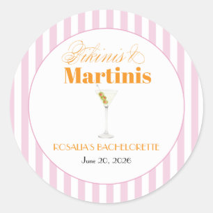 Bikinis & Martinis bachelorrette (Pink & Orange) Classic Round Sticker