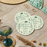 Bikinis & Martinis Beach Bachelorette Party Custom Round Paper Coaster<br><div class="desc">Add the perfect customized touch to your bachelorette party with these fun and trendy "Bikinis & Martinis" beach bachelorette party paper coasters. Featuring a trendy sage green and cream cabana stripe background with playful hand-drawn doodle illustrations, these coasters are perfect for a beach weekend party, a tropical getaway, or a...</div>