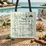 Bikinis & Martinis Beach Bachelorette Party Custom Tote Bag<br><div class="desc">Get ready for a 'Tini bit of fun' with this chic Bikinis and Martinis bachelorette party weekend bag! Featuring a trendy sage green and cream cabana stripe background with playful hand-drawn doodle illustrations, this tote bag is perfect for a beach weekend, a tropical getaway, or a poolside bridal shower. The...</div>
