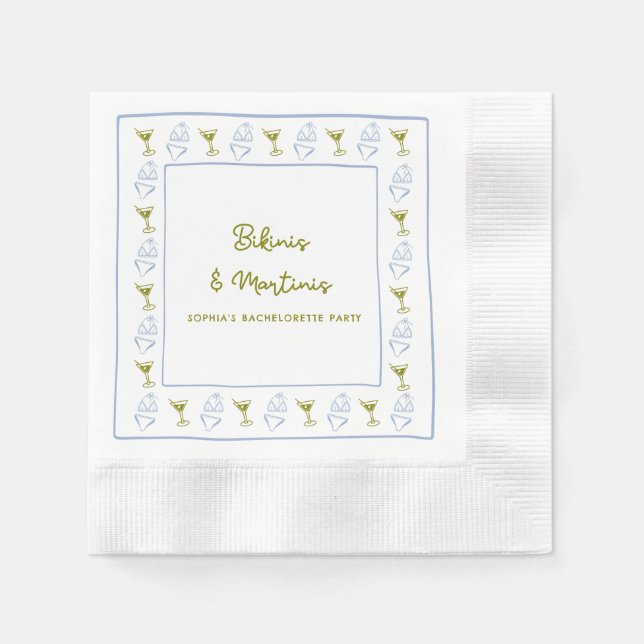 Bikinis & Martinis Blue Olive Bachelorette Party  Napkin (Front)