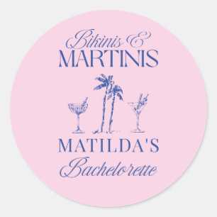 Bikinis & martinis Elegant pink blue bachelorette Classic Round Sticker