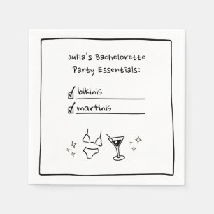 Bikinis & Martinis Handwritten Bachelorette Party  Napkin