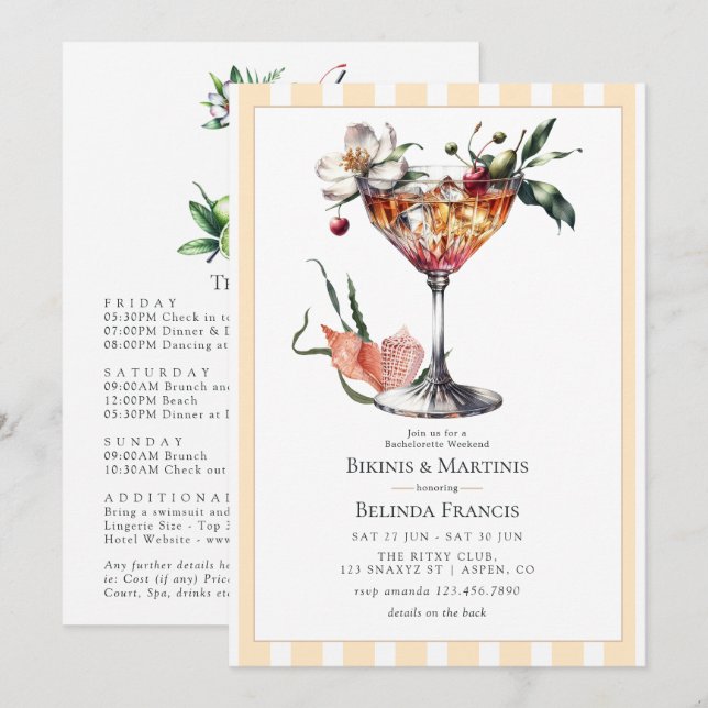 Bikinis & Martinis Tropical Bachelorette Weekend Invitation (Front/Back)