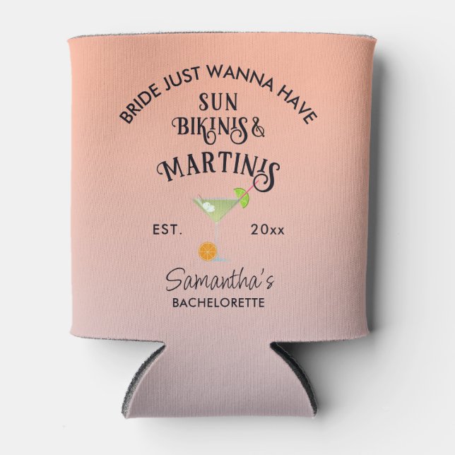 Bikinis & Martinis Tropical Pool Hen Bachelorette Can Cooler (Front)