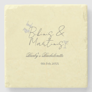 Bikins & Martinis bachelorette party yellow retro Stone Coaster
