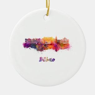 Bilbao skyline in watercolor ceramic ornament