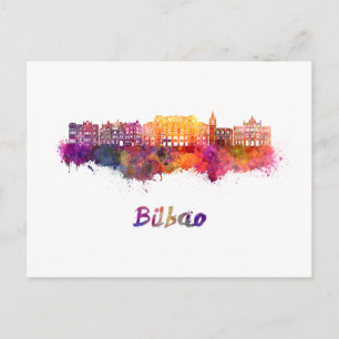 Bilbao skyline in watercolor postcard