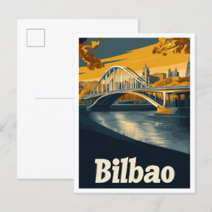 Bilbao Spain Art Vintage Travel Illustration Postcard