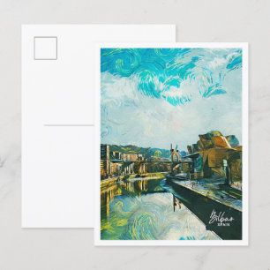 Bilbao Spain Oil Paint City Landscape Postcard