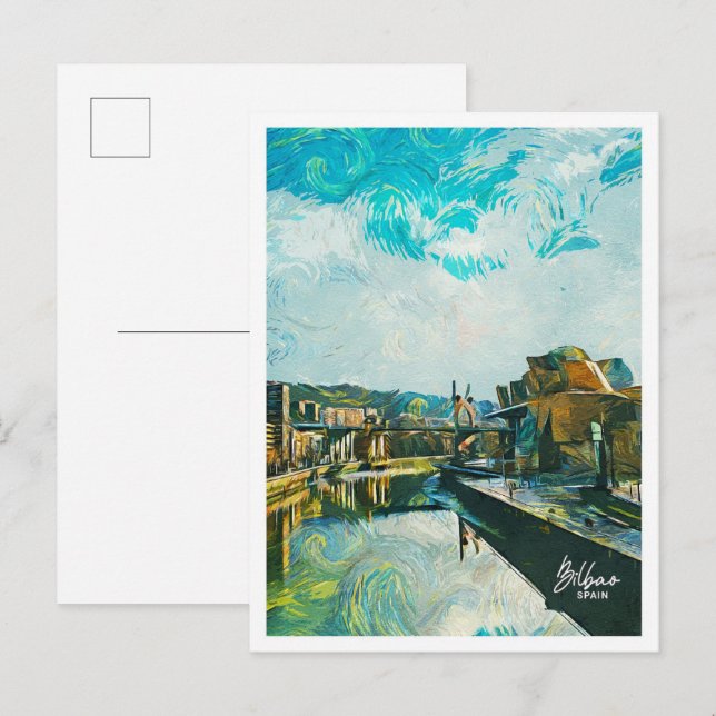 Bilbao Spain Oil Paint City Landscape Postcard (Front/Back)