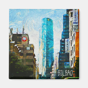 Bilbao Spain Oil Paint Illustration City Magnet