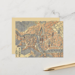 Bilbao Spain Old Map Postcard