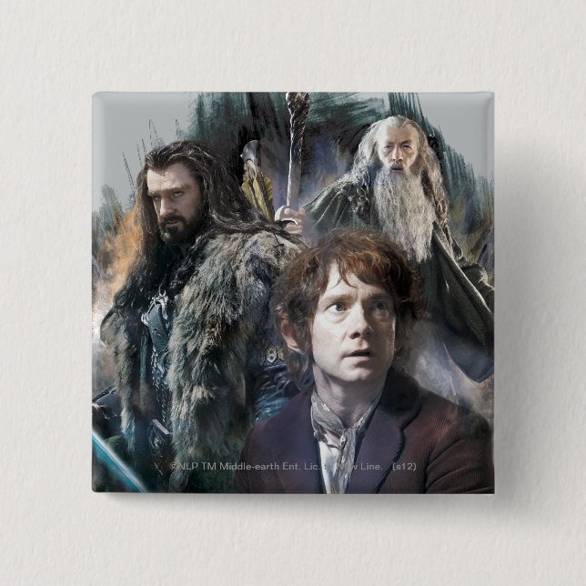 BILBO BAGGINS™, THORIN OAKENSHIELD™, & Gandalf 2 Inch Square Button (Front)