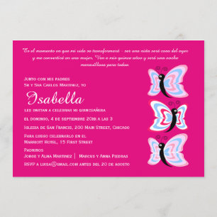 Bilingual 2-sided Quinceañera Butterfly Birthday Invitation